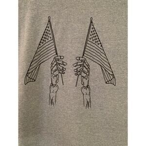 Skeleton Hands and American Flags Heather Light Blue T-Shirt Size XL